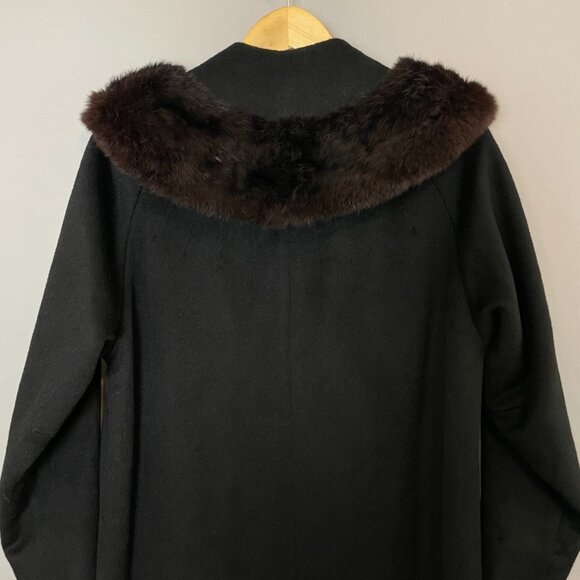 Vintage 50s 60s Wool Coat Fur Collar Black Women Union Made‎ Overcoat Retro - Picture 6 of 16